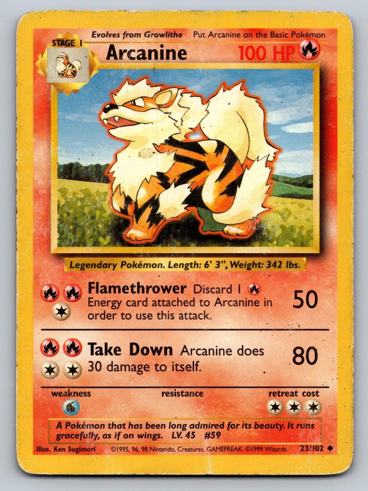 Arcanine 23/102 Uncommon Base Set Unlimited Pokemon Moderately Played