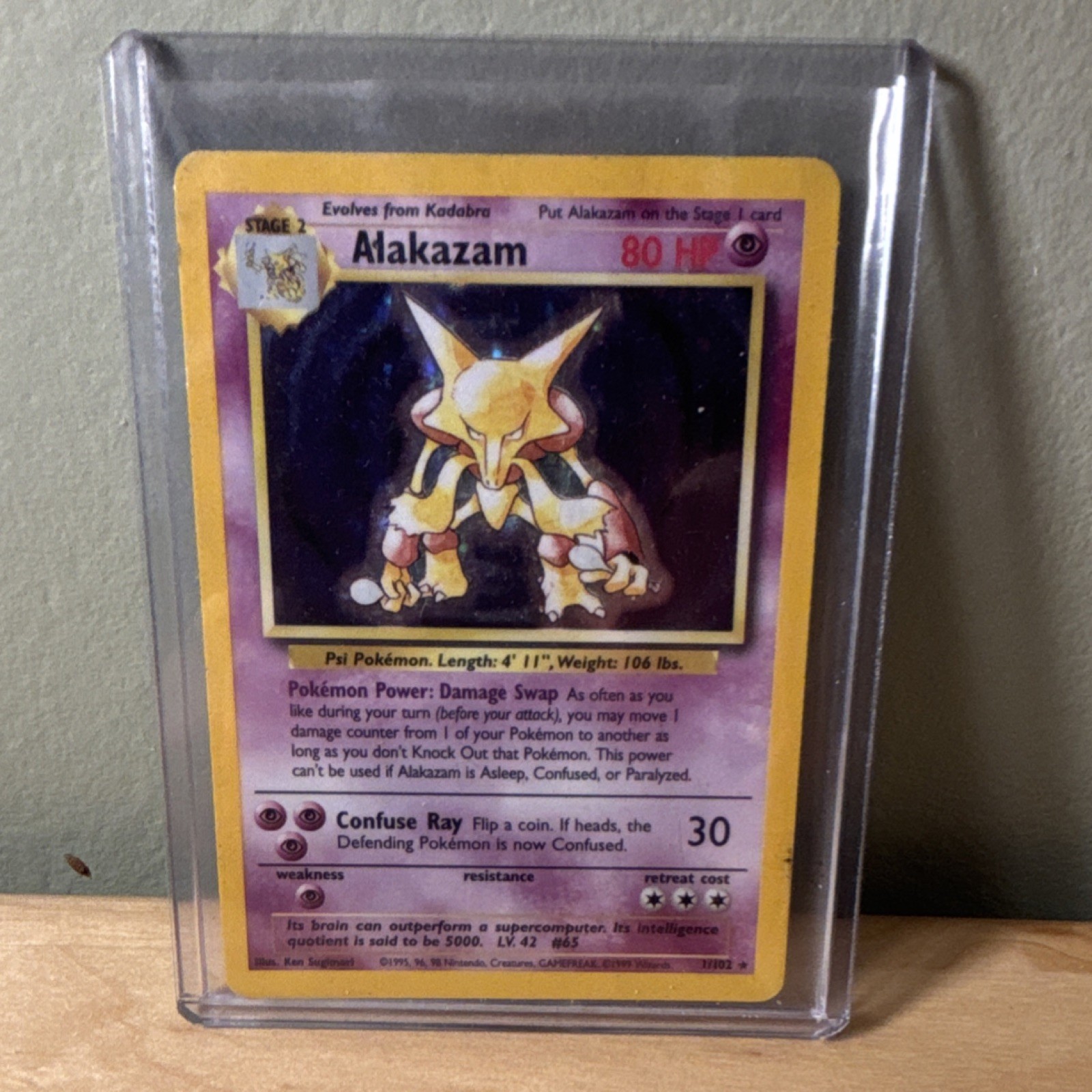 Pokemon TCG Alakazam 1/102 Base Set Holo Rare English 80 HP Stage 2 Ken Sugimori