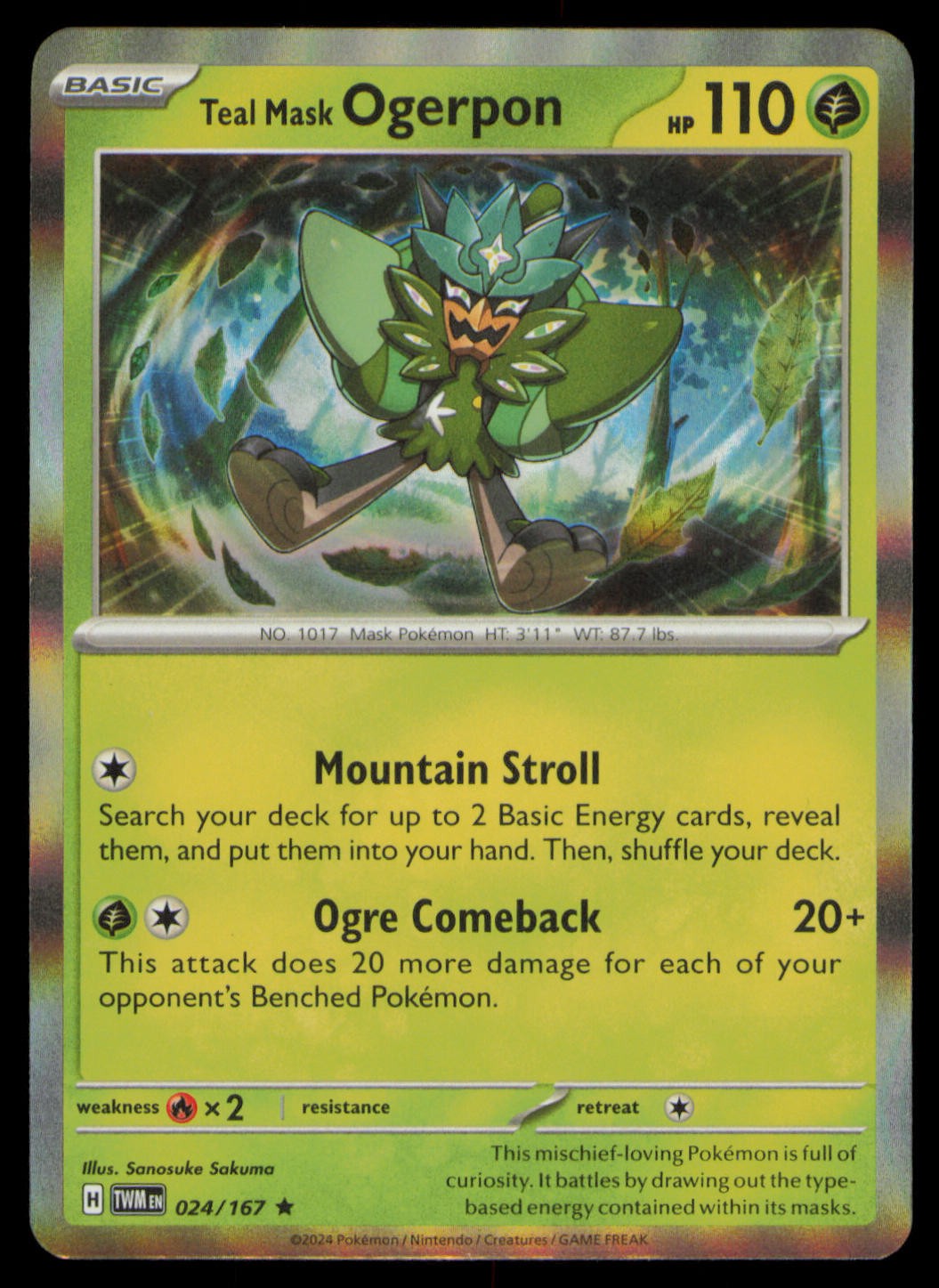 Teal Mask Ogerpon 024/167 Rare Twilight Masquerade Pokemon Holo Near Mint