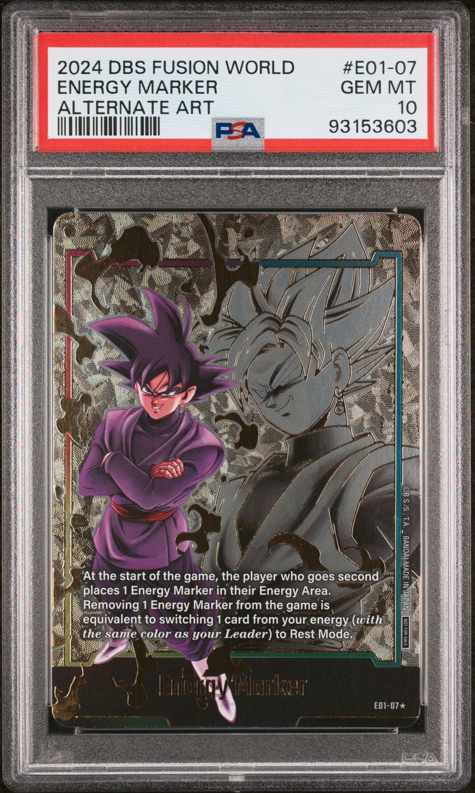 2024 DBS FUSION WORLD GOKU BLACK ENERGY MARKER #E01-07 ALTERNATE ART PSA 10