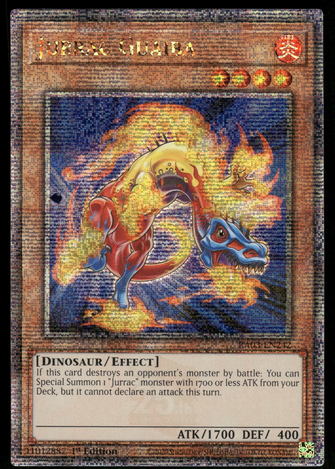 Yugioh! Jurrac Guaiba (Quarter Century Secret Rare) RA03-EN242 *ERROR* BLOTCH