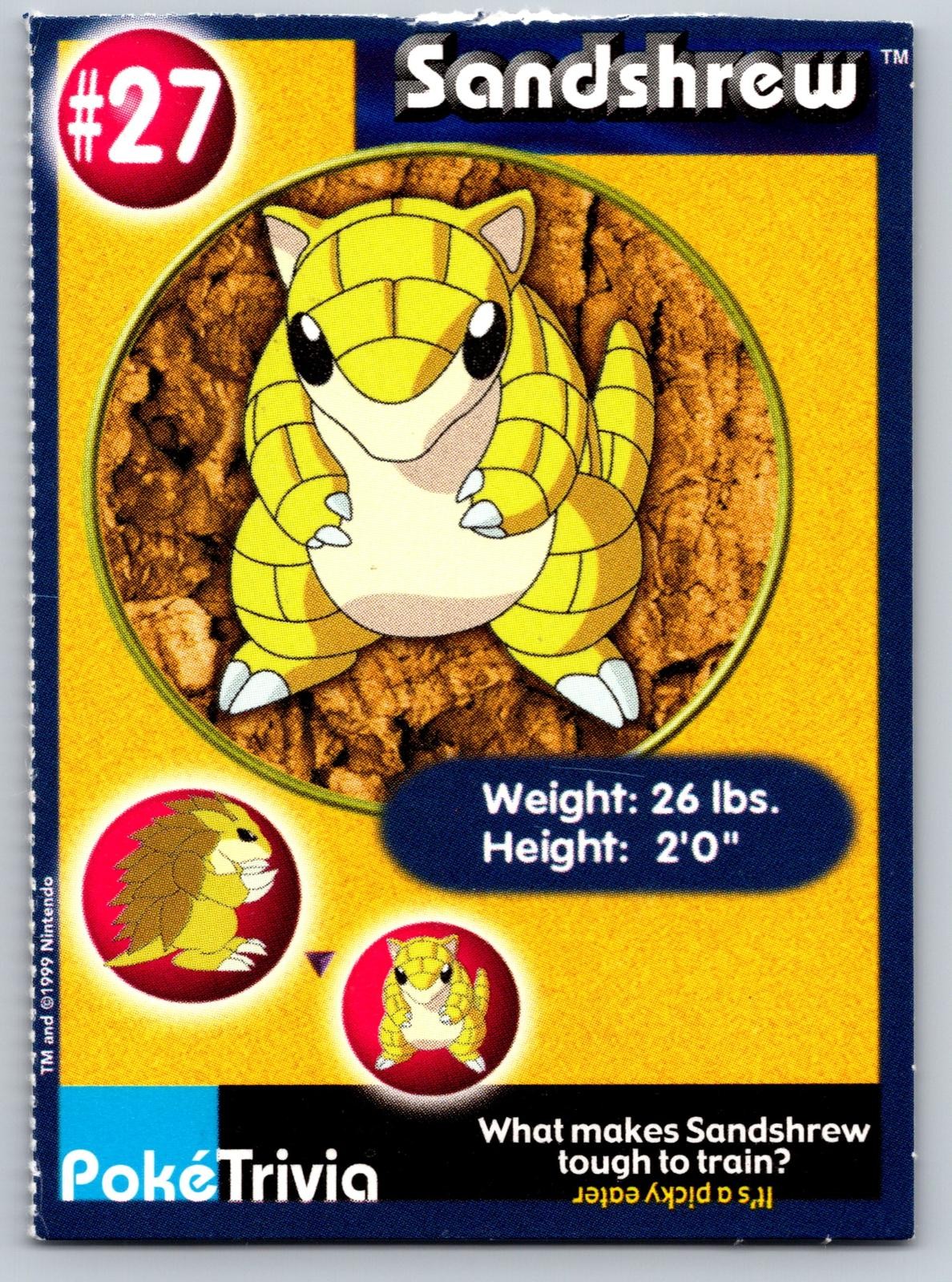 Sandshrew 27 Burger King PokeTrivia Pokemon Lightly Played