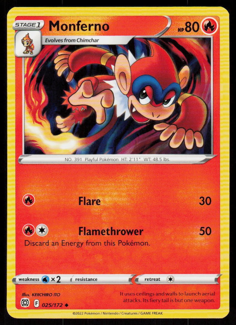Monferno 025/172 Uncommon Brilliant Stars Pokemon Near Mint