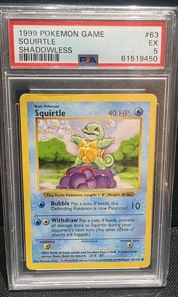1999 Pokemon Game #63 Squirtle Base Set Shadowless PSA