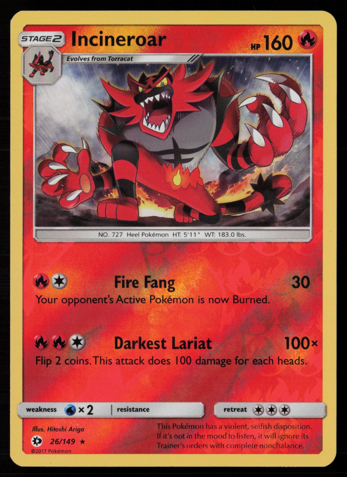 Incineroar 26/149 Reverse Holo Pokemon TCG SM Base Set LP