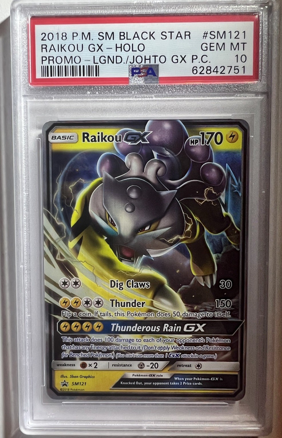 The Pokémon Company Raikou GX SM Black Star Promo Holo PSA 10 ENG 2018 SM121