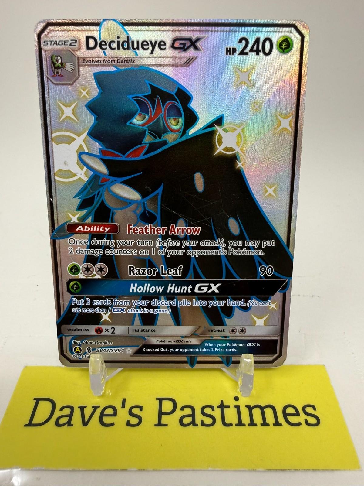 Pokémon TCG Decidueye GX SV47/SV94 Shiny Vault Full Art Holo Surface Damage P5