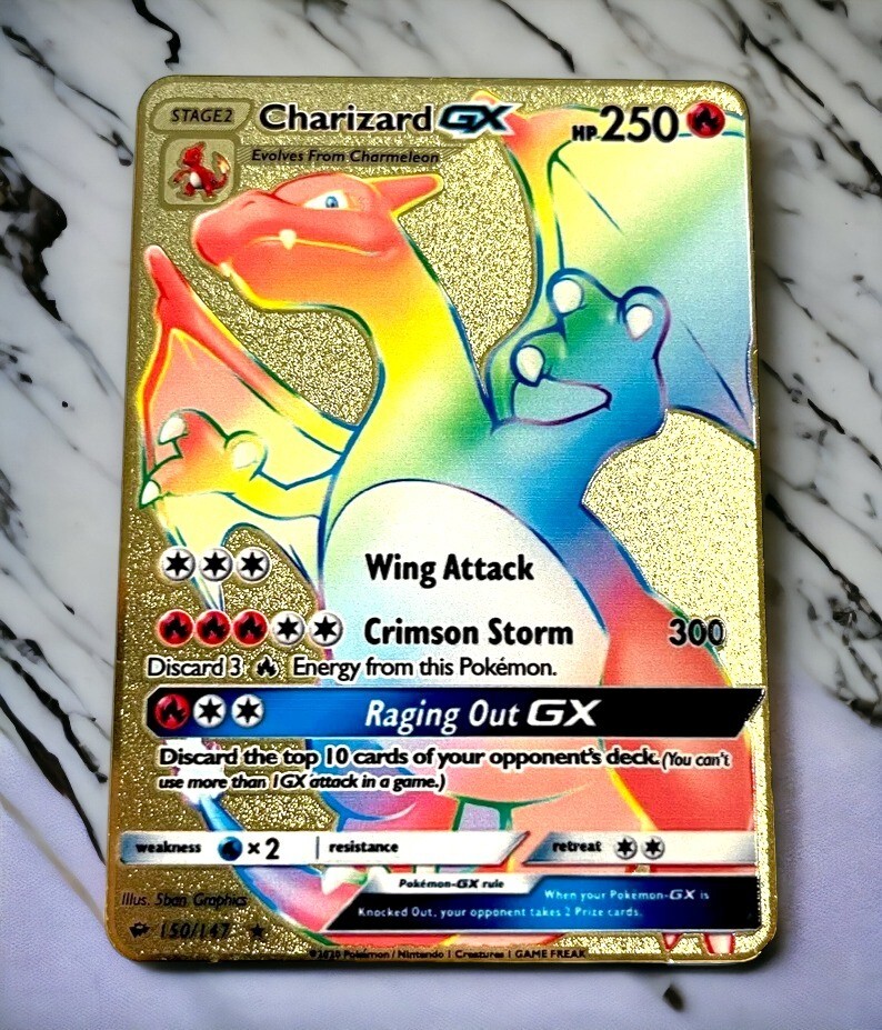 Charizard GX Rainbow Gold Metal Card Collectible Gift/Display