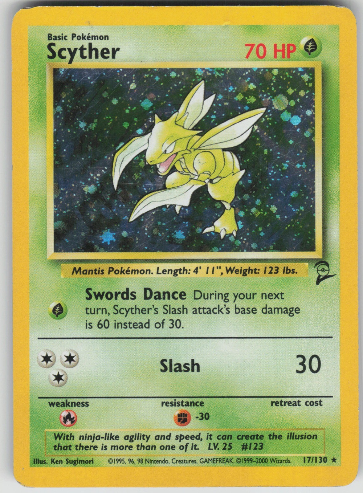 Pokemon TCG Scyther Holo Rare Base Set 2 017/130