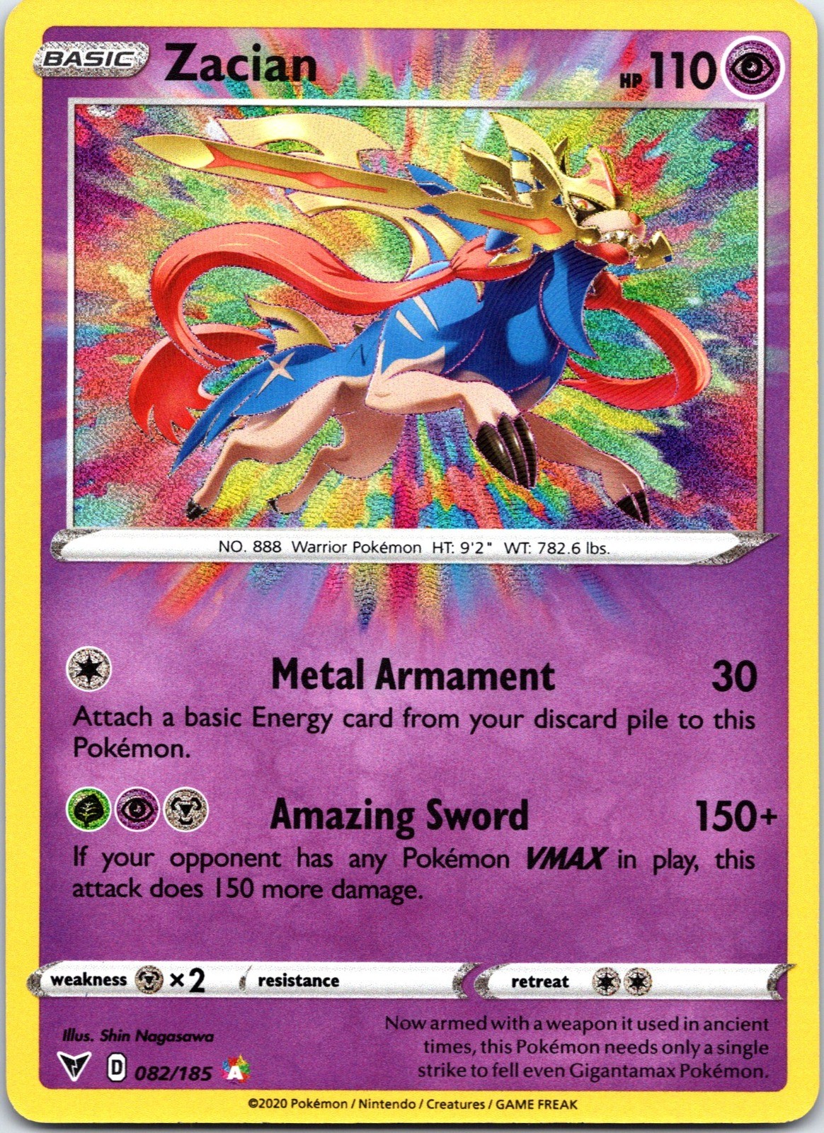 Zacian Holo Amazing Rare SWSH04: Vivid Voltage 082/185 NM
