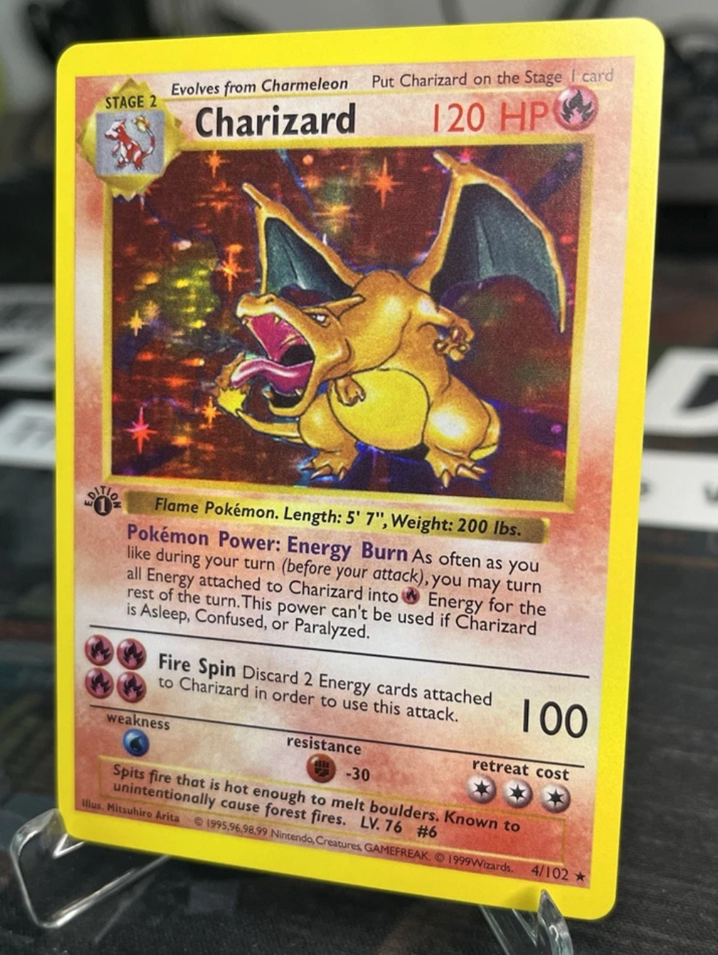 1st Edition Shadowless Charizard 4/102 Base Set Holo Pokemon * PRXY (REPLIK) *