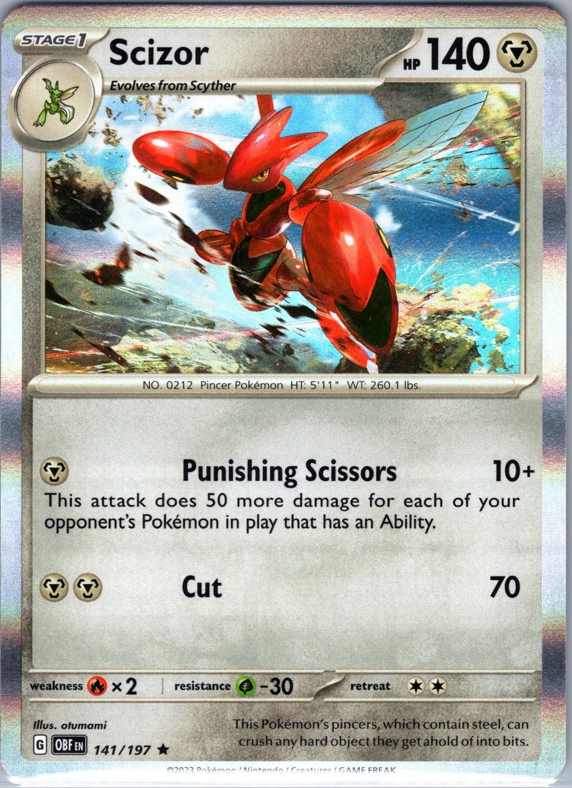 Scizor 141/197 Rare Obsidian Flames Pokemon Holo Near Mint