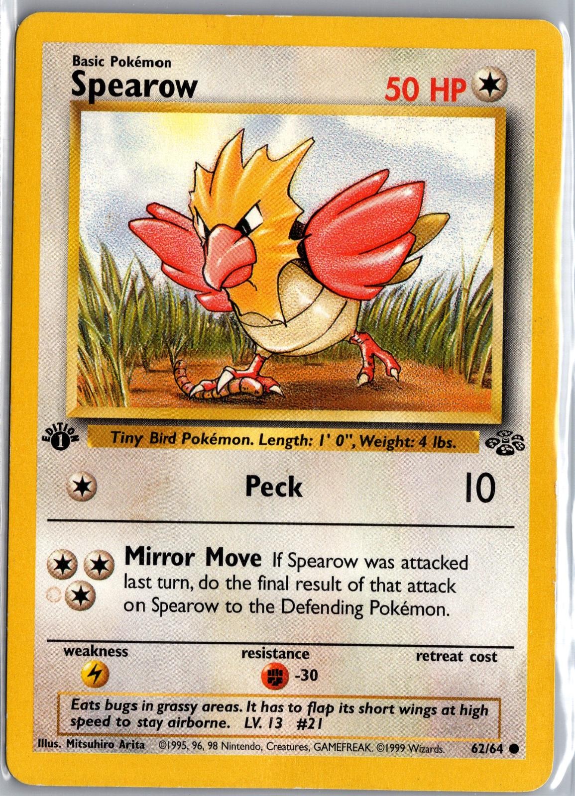 Spearow 62/64 Common Jungle Pokemon 1st Edition Moderately Played