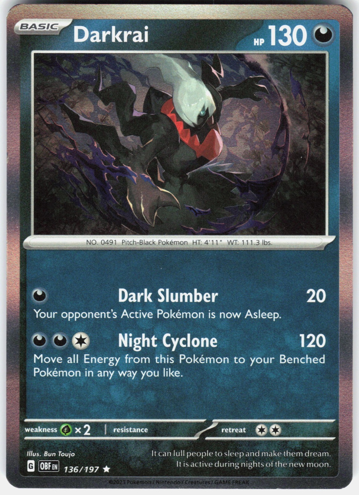 Darkrai Holo SV03: Obsidian Flames 136/197 NM Bun Toujo