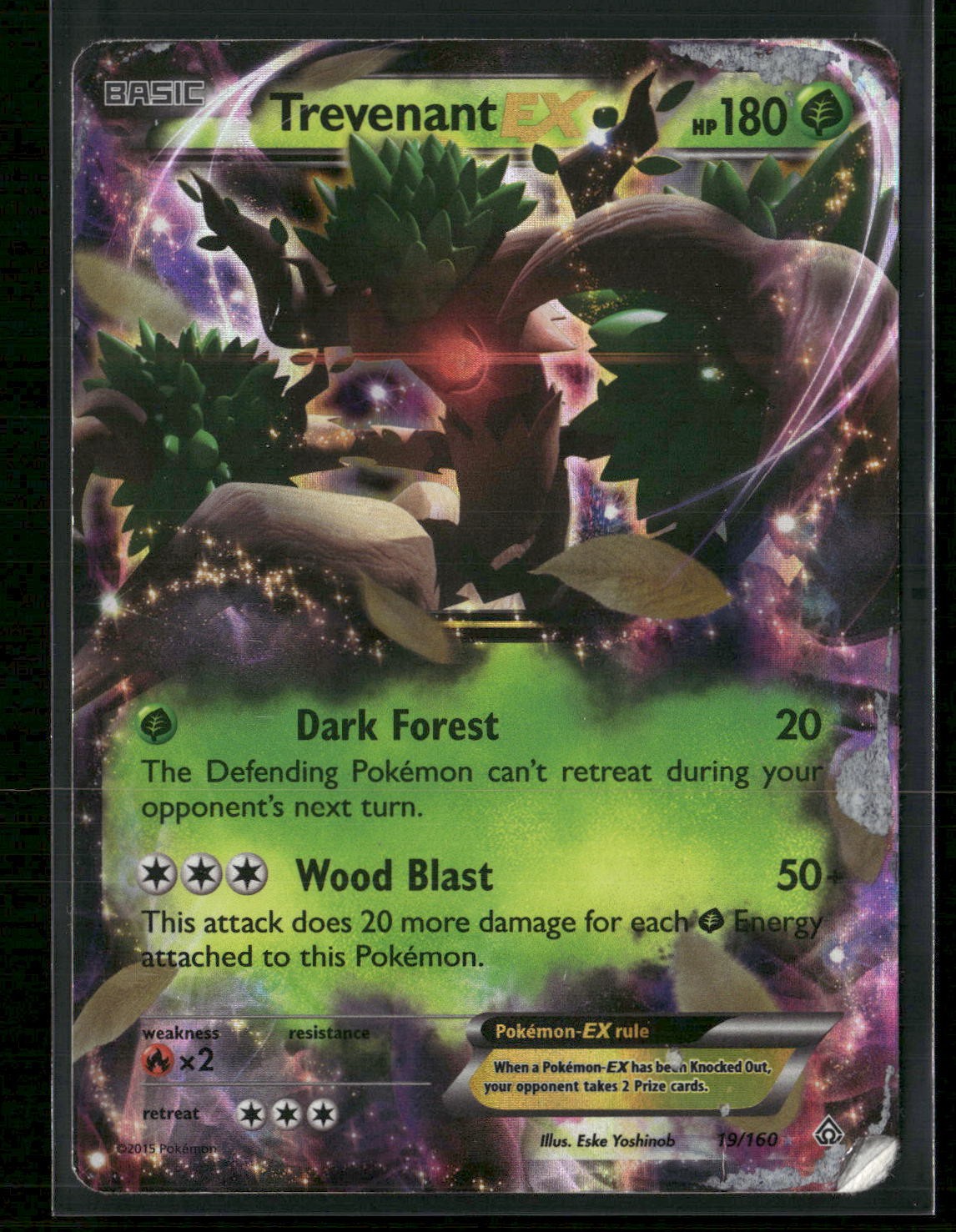 Trevenant EX 19/160 Holo EX Rare Primal Clash Pokemon Damaged