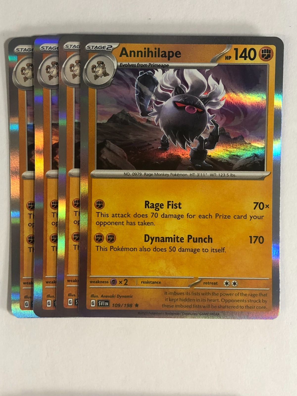 Pokemon TCG Scarlet & Violet 4x Playset Holographic Annihilape 109/198 Near Mint