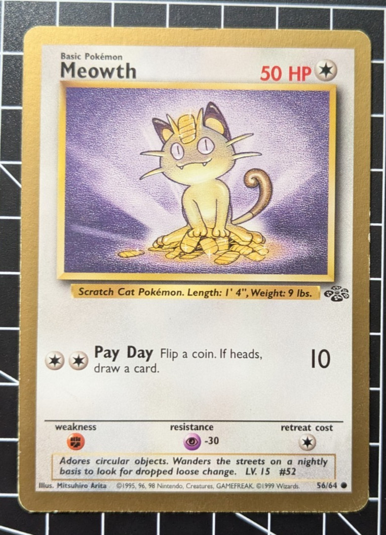 Pokemon TCG 1999 Meowth (56/64) Promos Gold Border Jungle