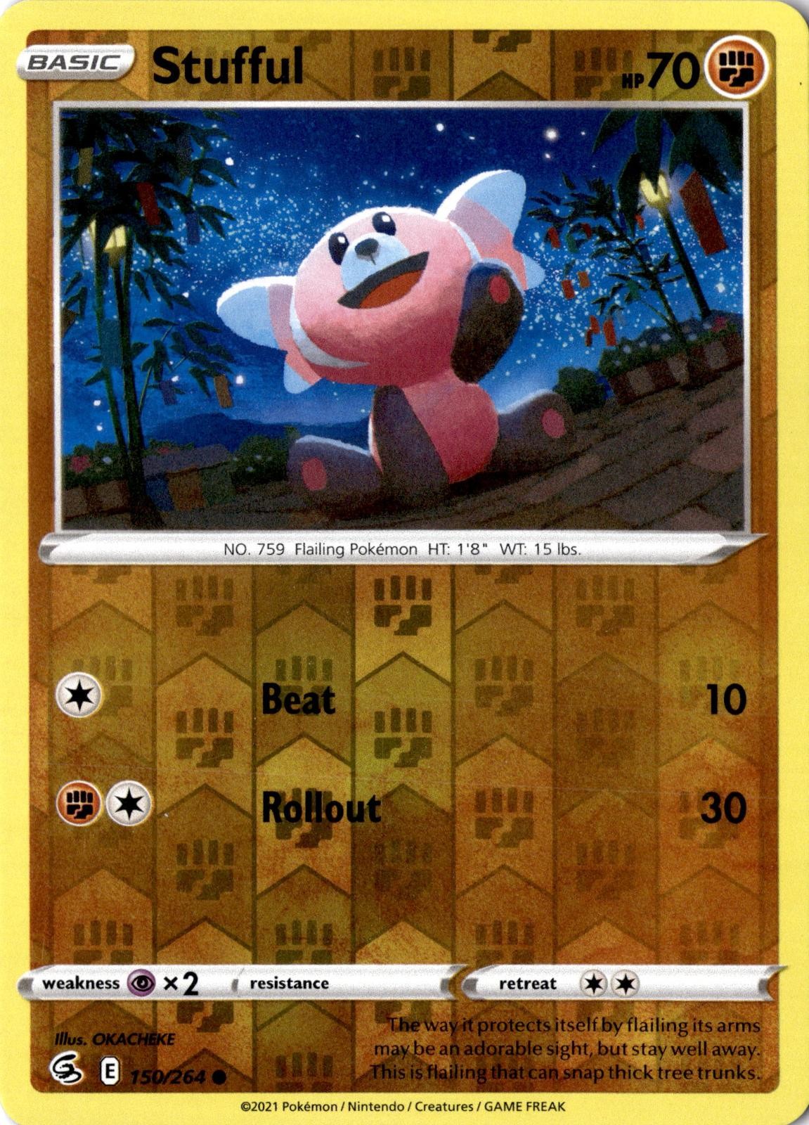 Stufful 150/264 Common Fusion Strike Pokemon Reverse Holo Near Mint
