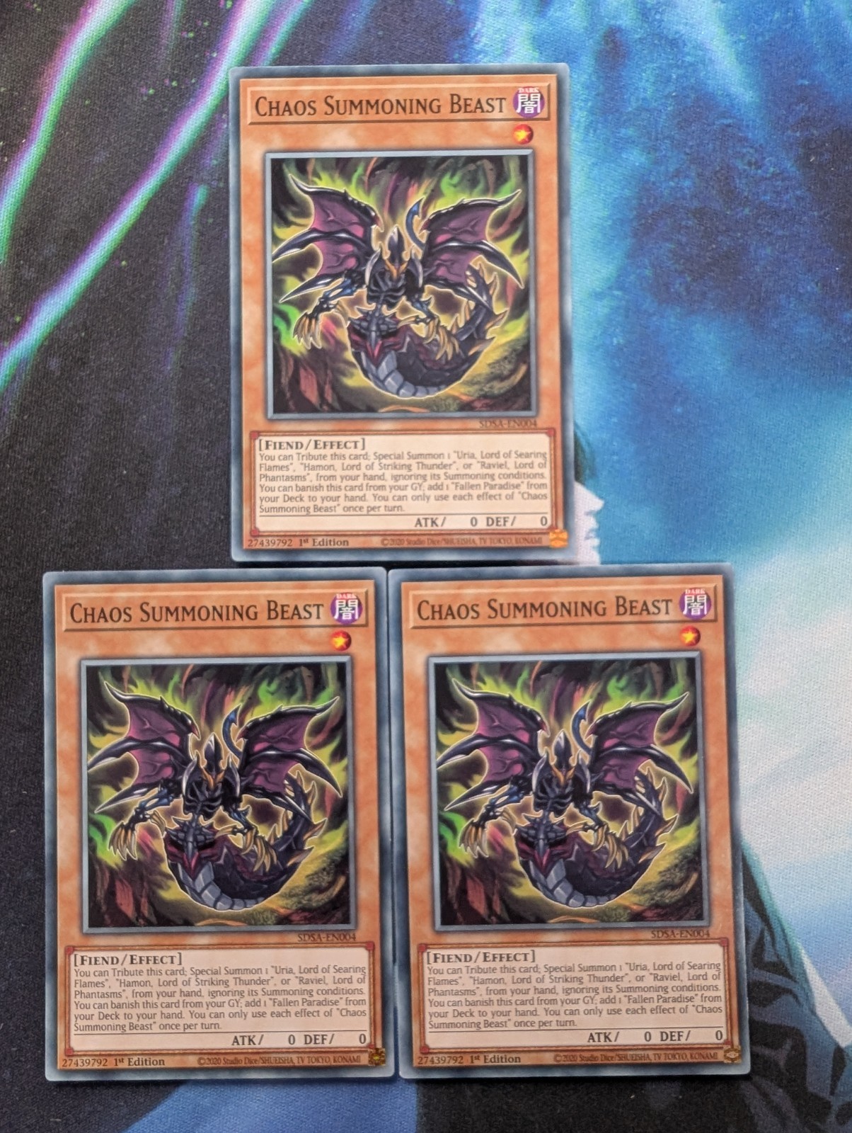 YuGiOh! Chaos Summoning Beast SDSA-EN004 x3 PLAYSET 1st Ed