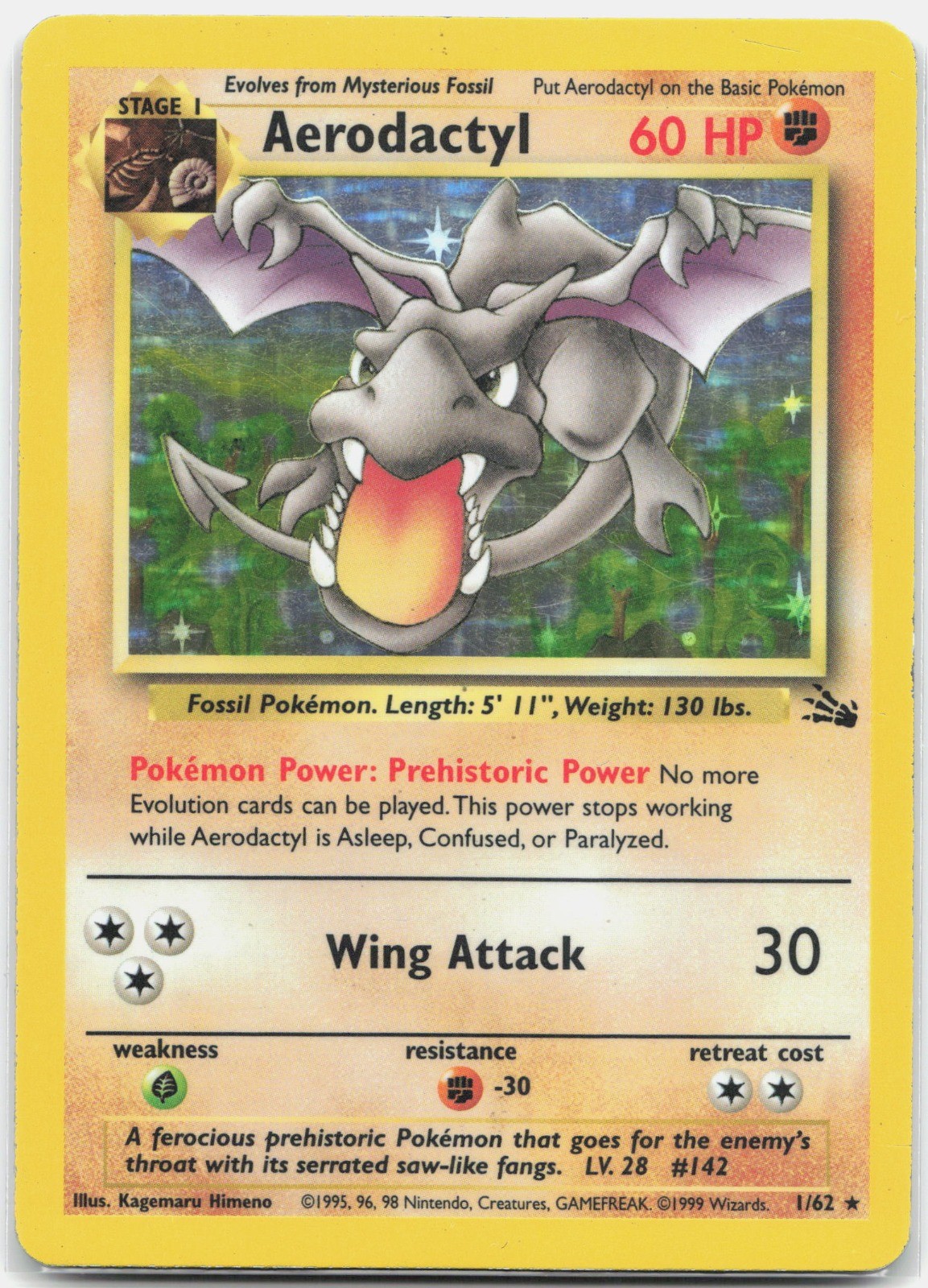 Aerodactyl (1) Holo Rare Fossil FO Fighting Unlimited Holo 01/62 1999 MP