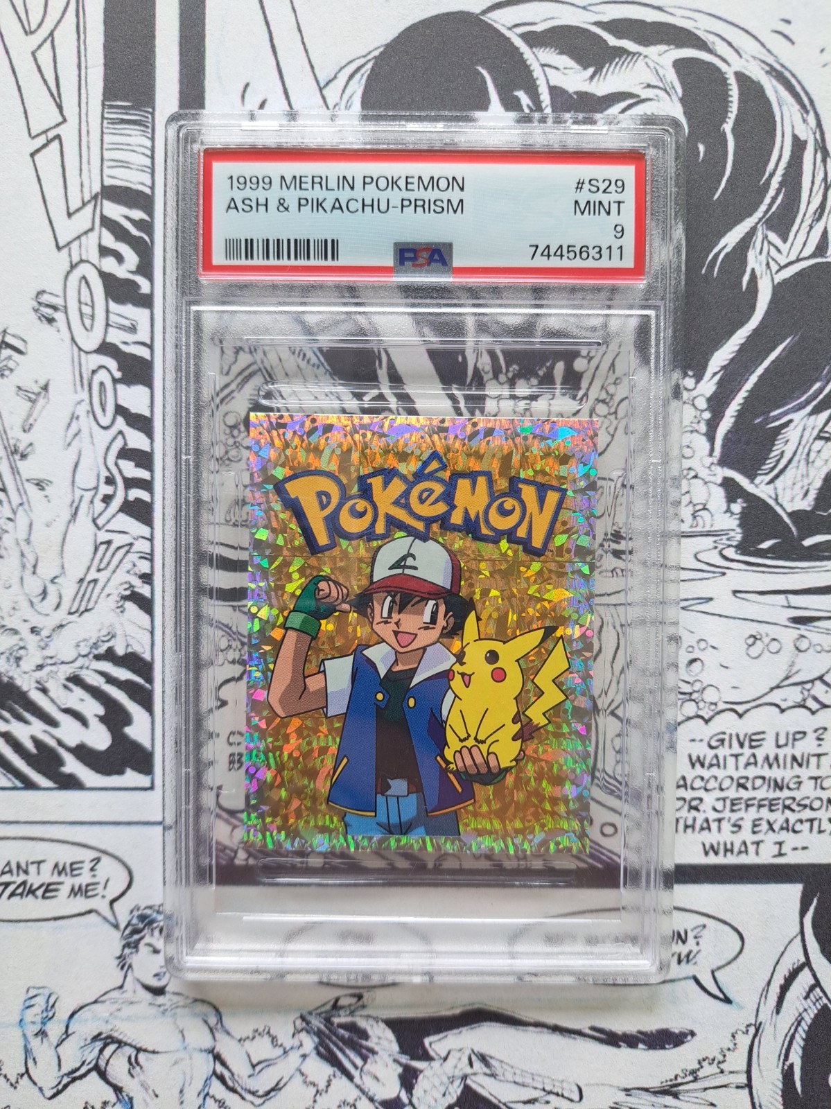 1999 Merlin Pokémon #S29 Ash & Pikachu Prism Sticker PSA 9 MINT Vintage