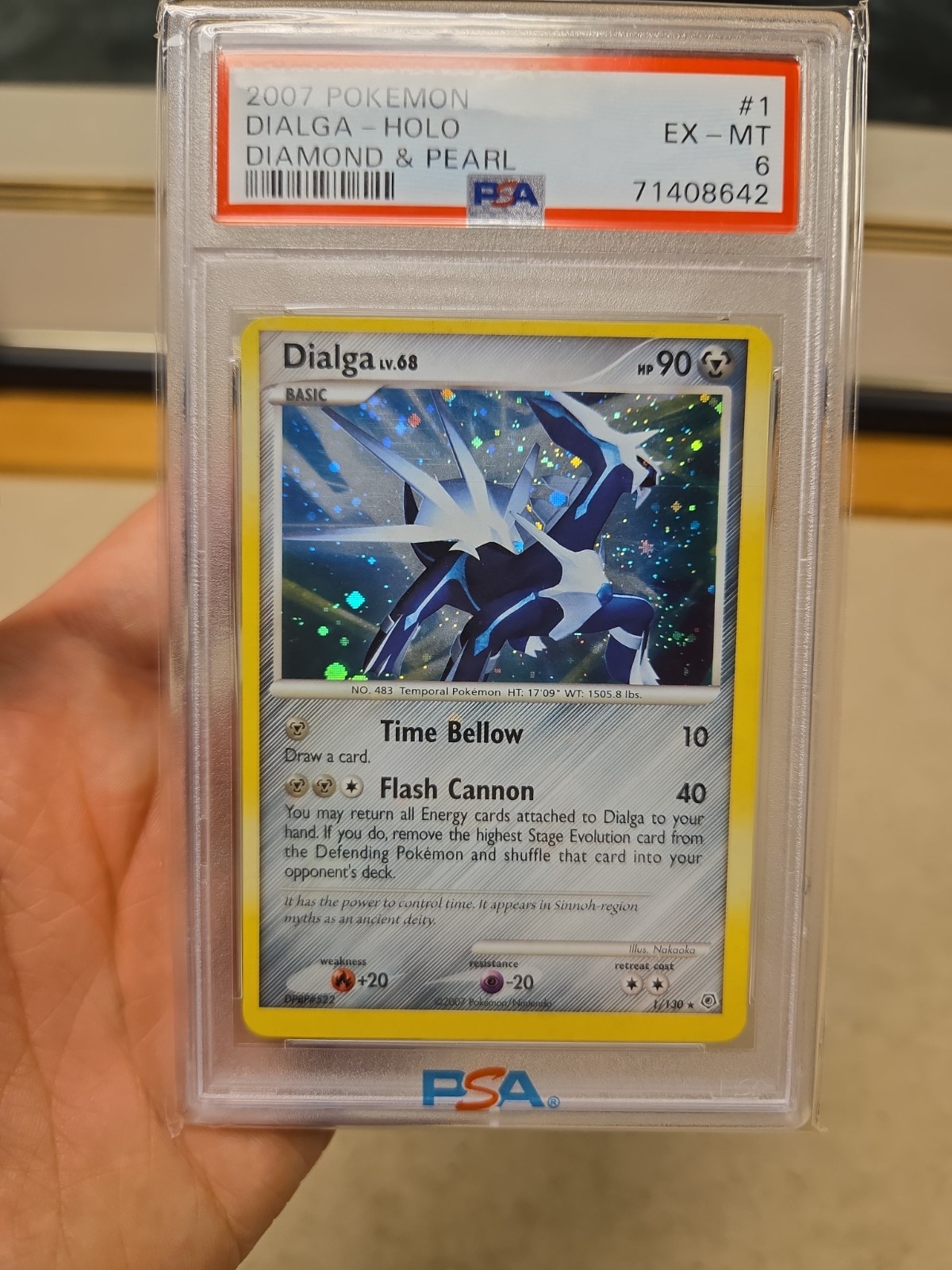 PSA 6 DIALGA #1 Partial SWIRL HOLO 2007 POKEMON DIAMOND & PEARL 1/130 Low Pop