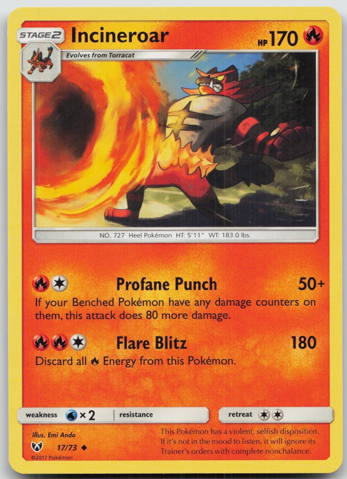 Incineroar Uncommon Shining Legends 17/73 LP Emi Ando