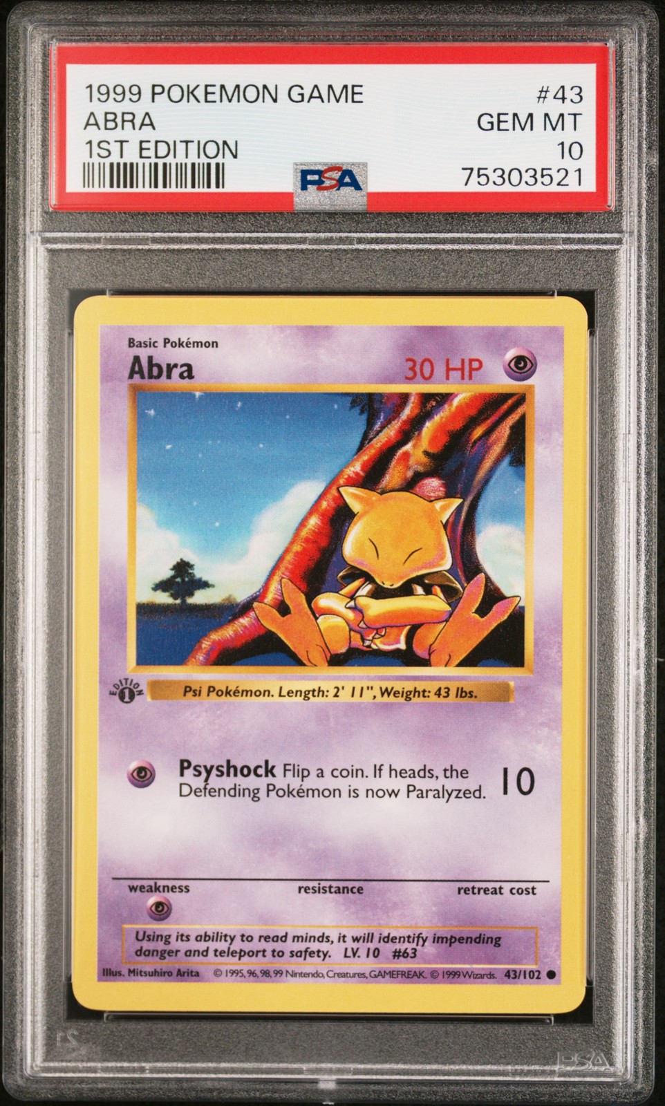 ABRA 43/102 1ST EDITION GAME POKEMON PSA 10