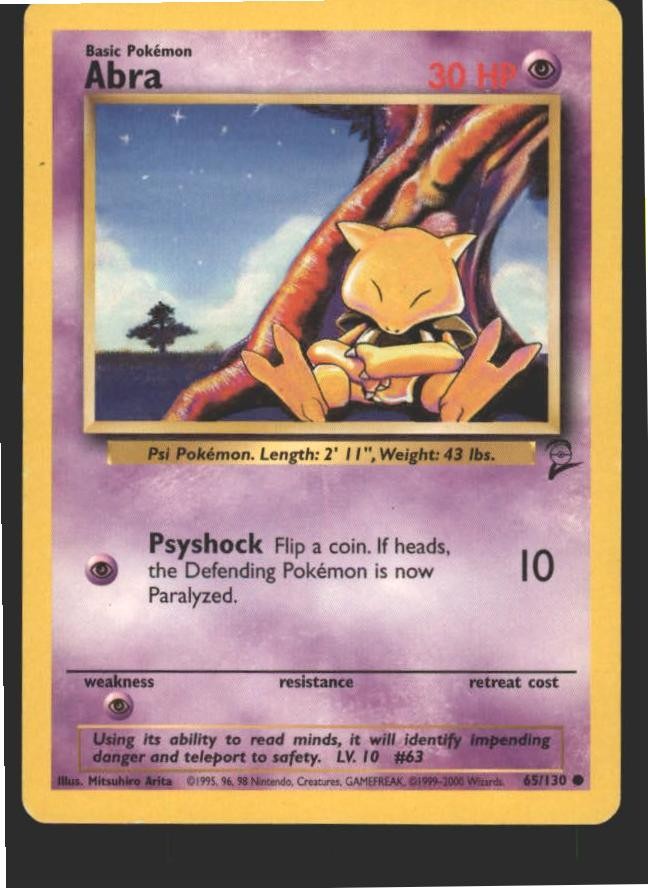 Abra 43/102 Common Base Set Unlimited Pokemon Moderately Played