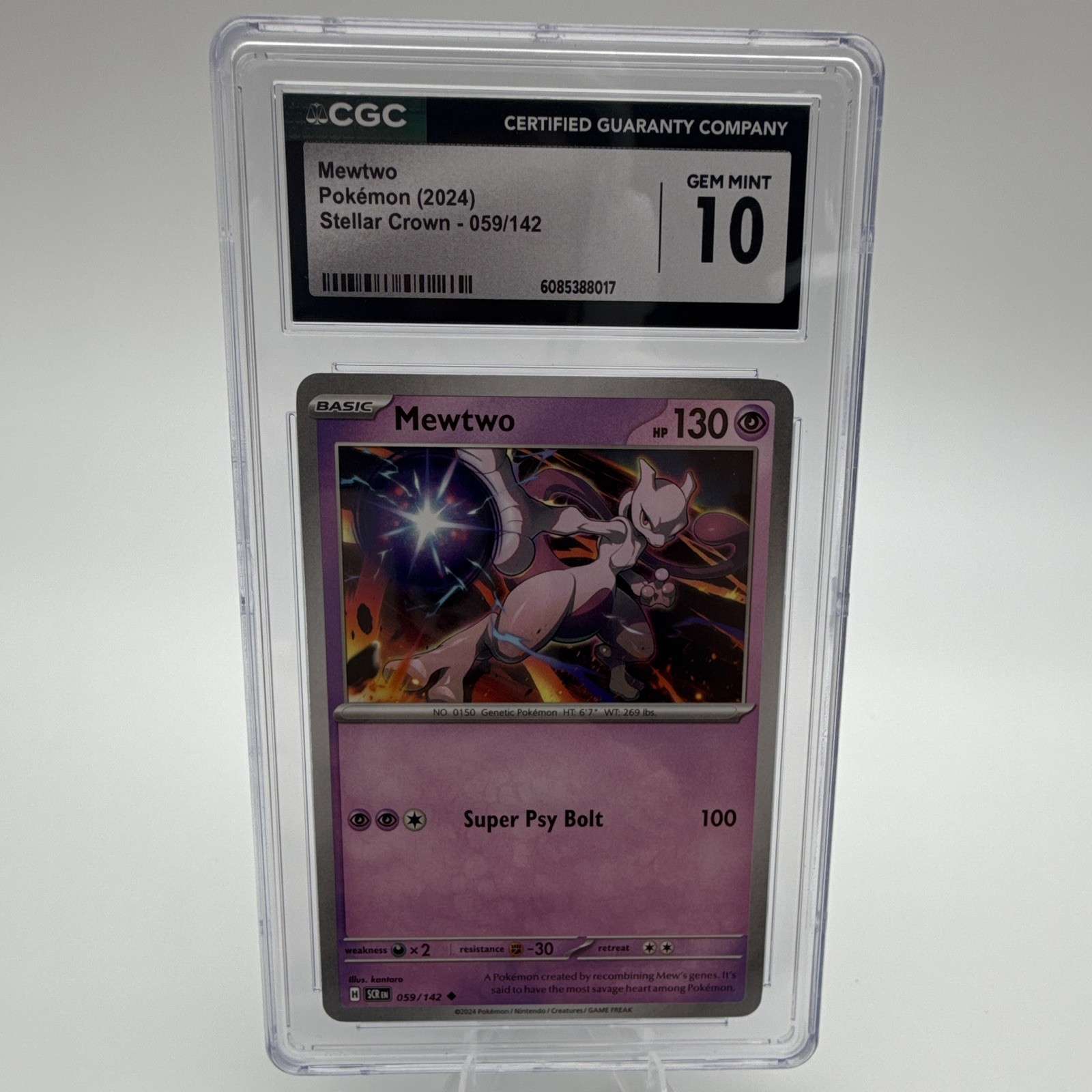 Mewtwo 059/142 Sv07 Stellar Crown Holo Rare English 2024 CGC 10