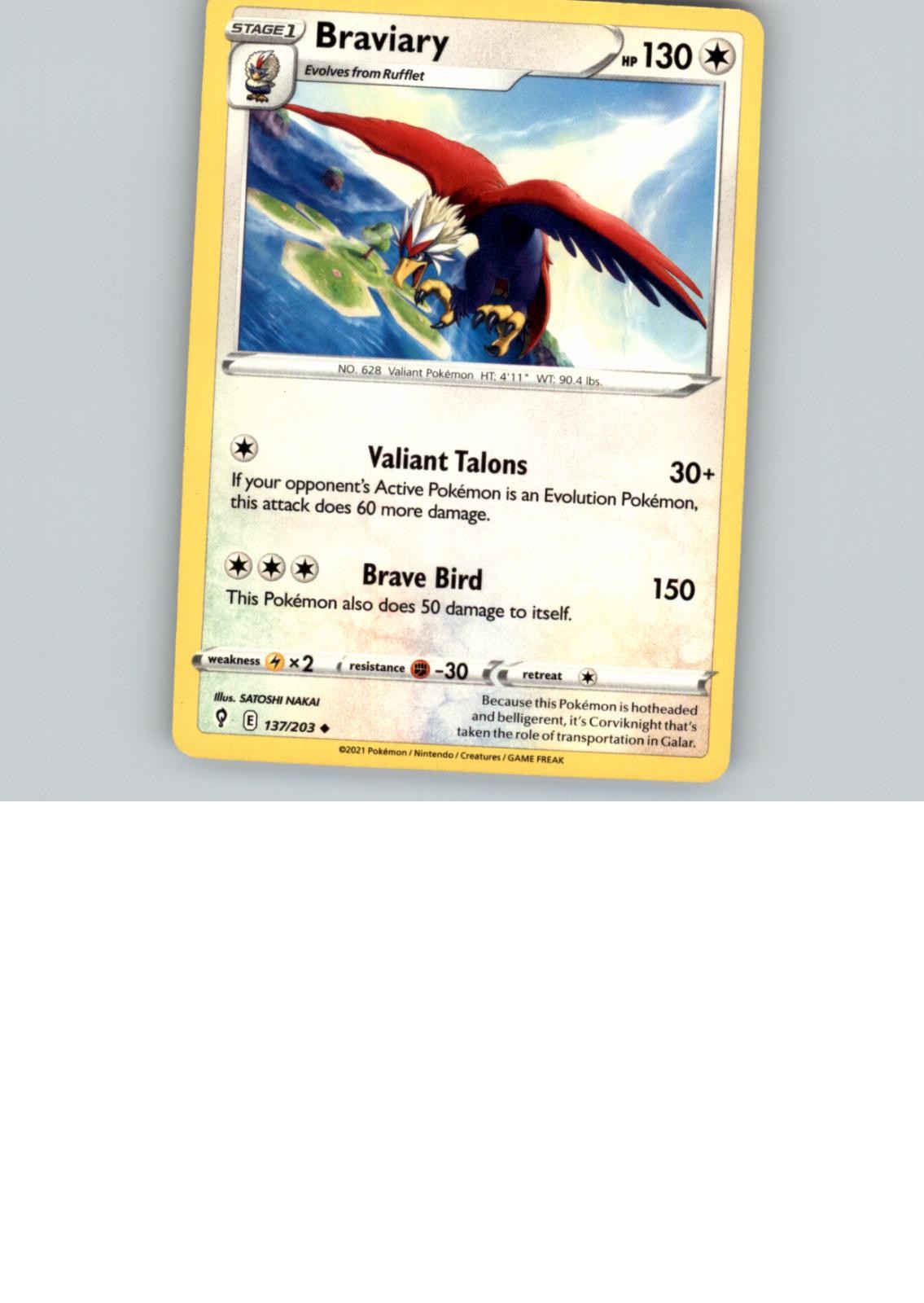 Braviary 137/203 Uncommon Evolving Skies Pokemon Near Mint