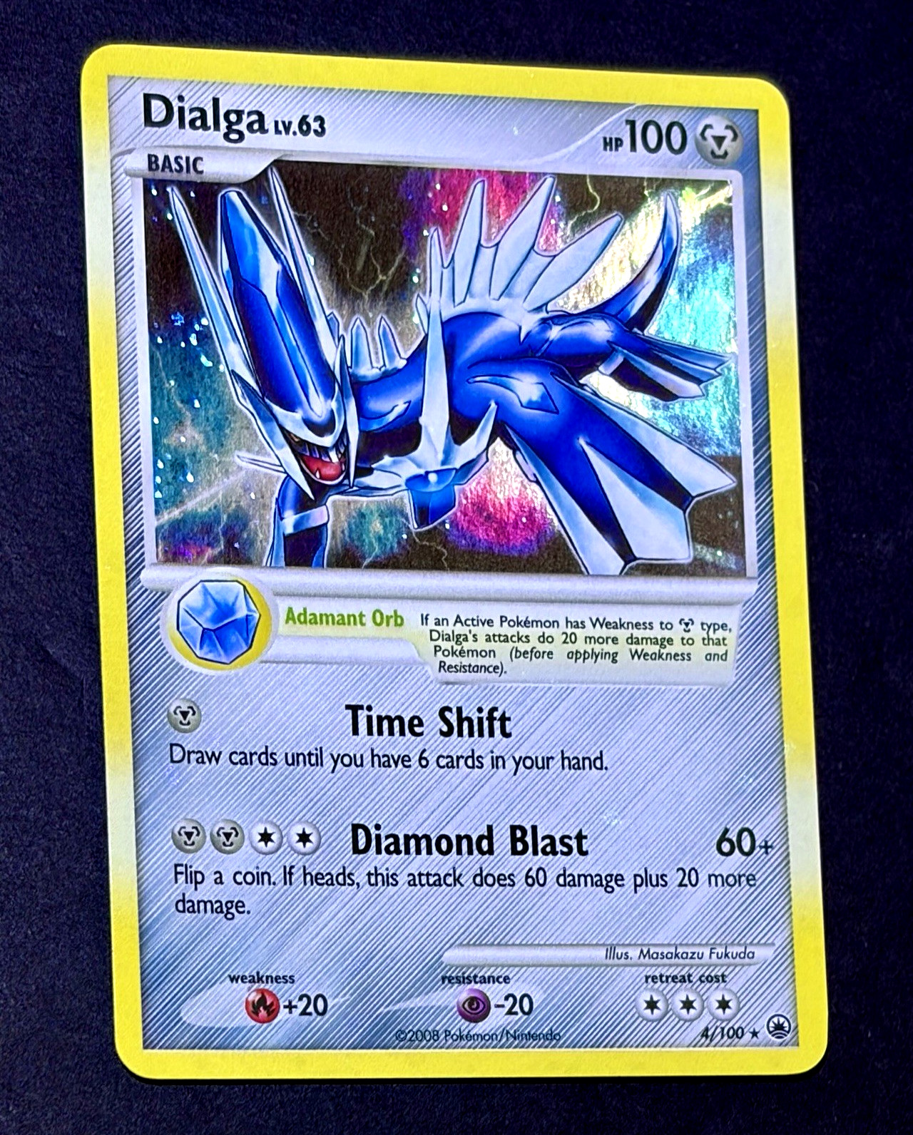 2008 Pokemon DIALGA Majestic Dawn COSMOS HOLO Diamond & Pearl Card 4/100 SWIRL