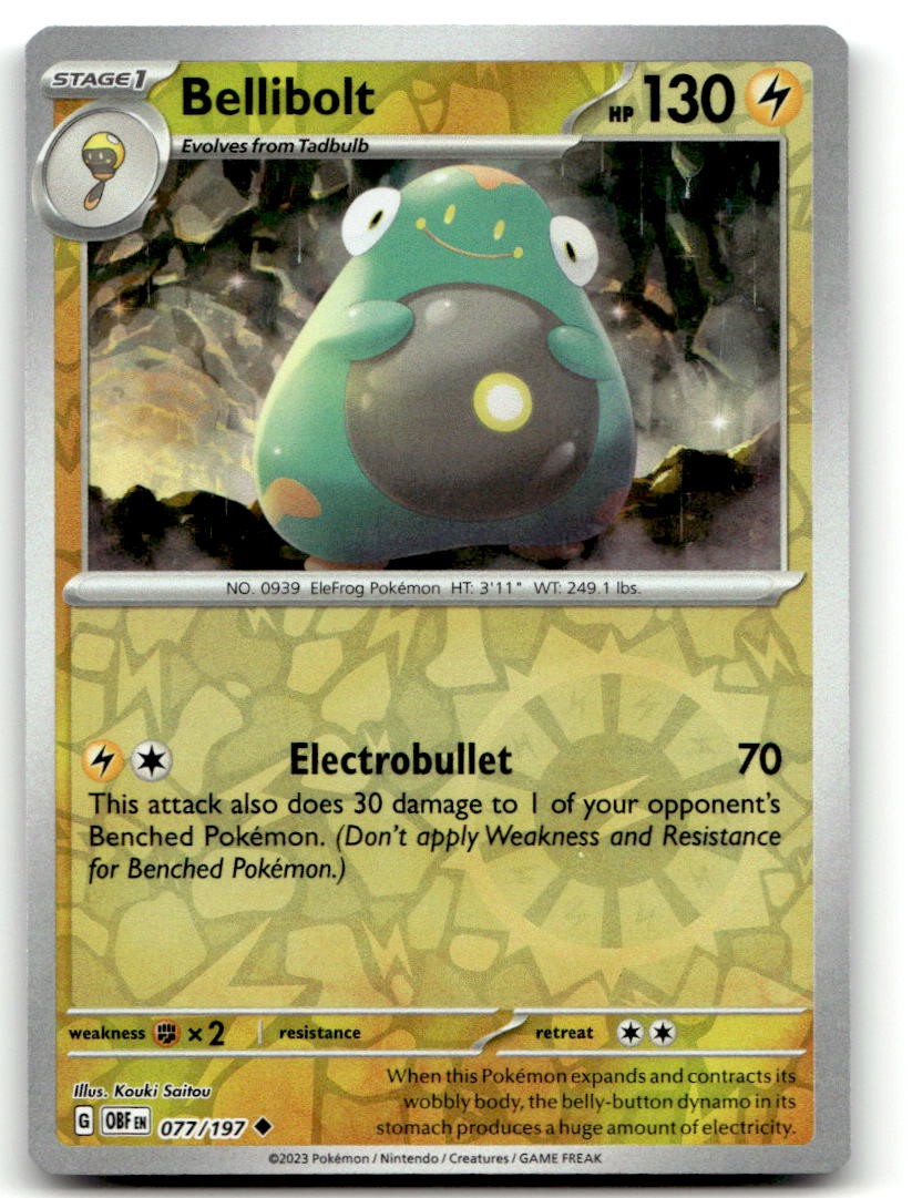 Bellibolt 077/197 Uncommon SV03: Obsidian Flames Pokemon Reverse Holofoil Nea…