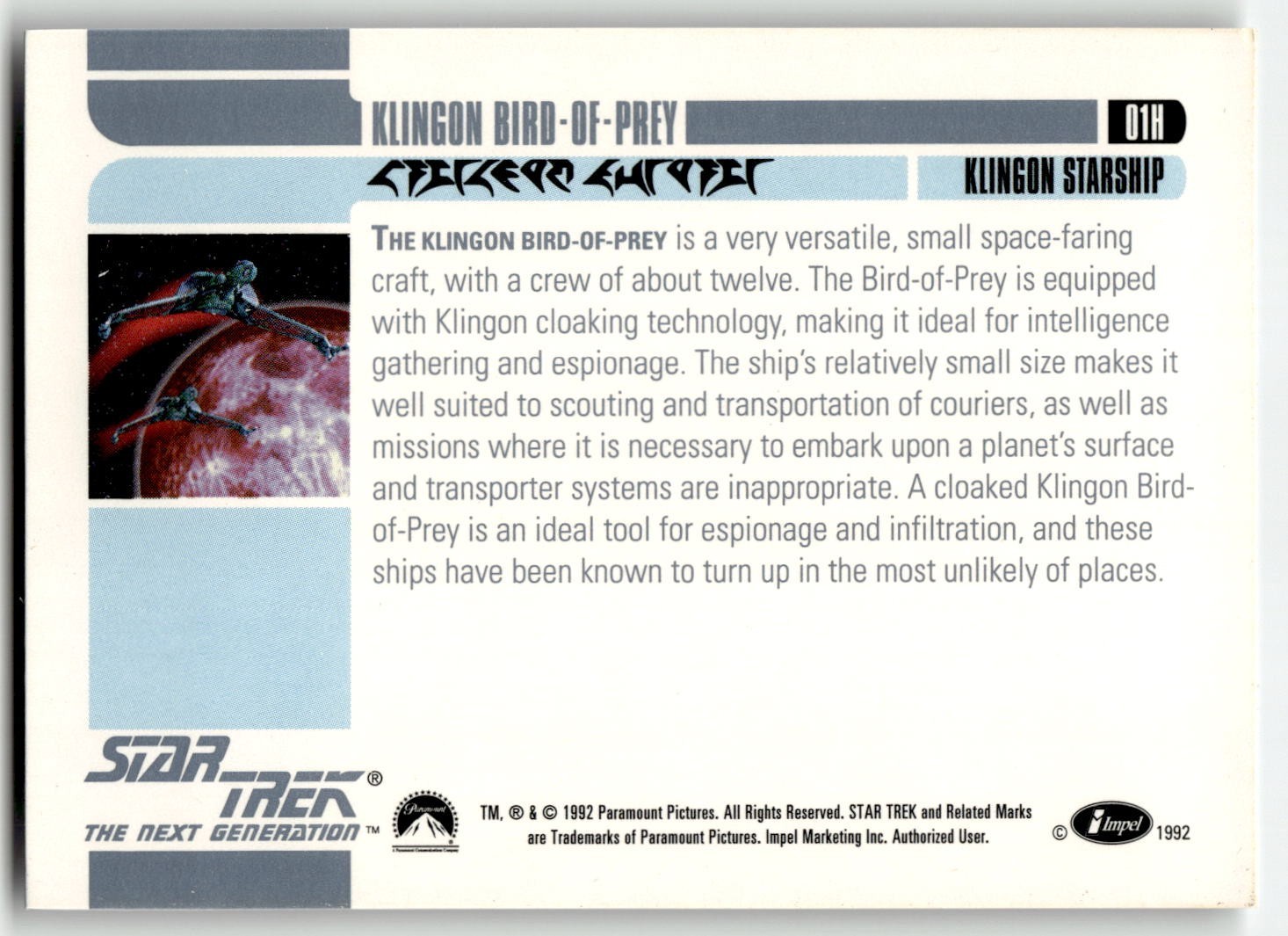 1992 Star Trek The Next Generation Title Card 01H Holo Klingon Bird-of-Prey COR