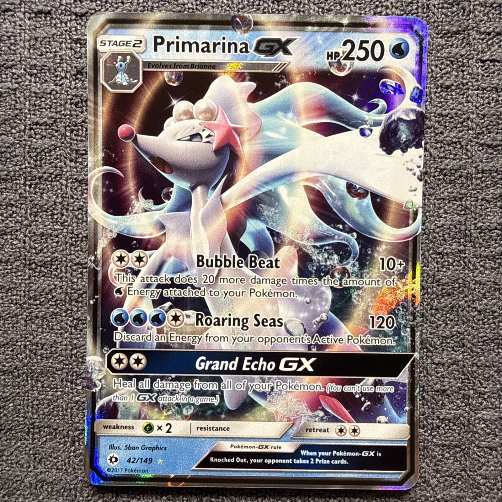 Pokemon Primarina GX 42/149 Ultra Rare Holo – Sun & Moon Base Set 2017 NM