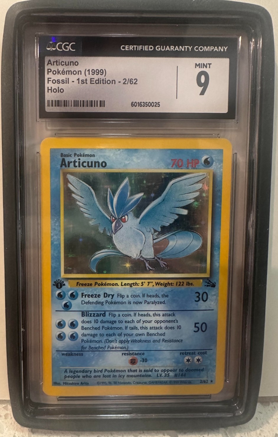 Articuno 2/62 Fossil Holo 1st Edition CGC 9