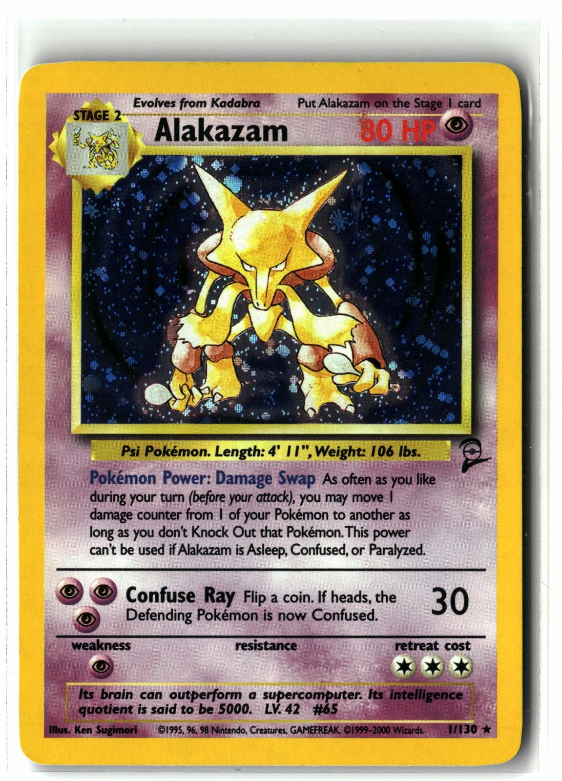 2000 Alakazam ⭐️ 1/130 Holo Rare WOTC Vintage Base Set 2 Pokemon LP