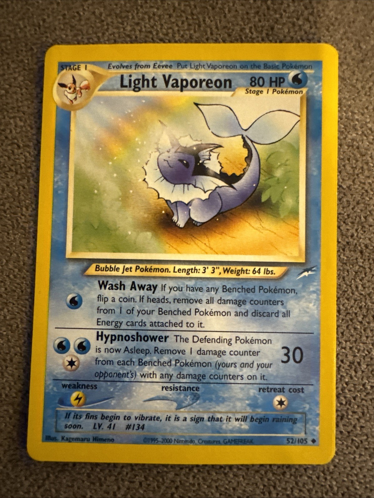 Pokemon Light Vaporeon Neo Destiny 52/105 Regular Unlimited vintage 1999 rare