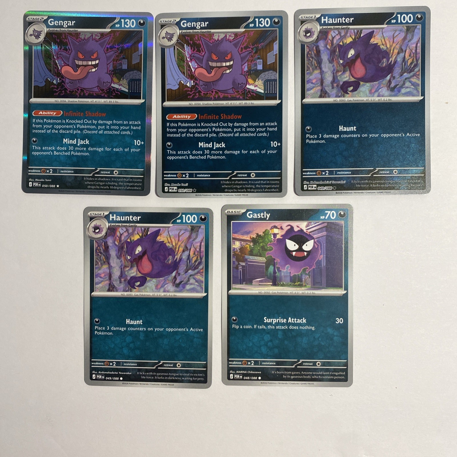 Gengar 050, Haunter 049, Gastly 048 Base/Reverse/Holo Perfect Order Pokémon TCG