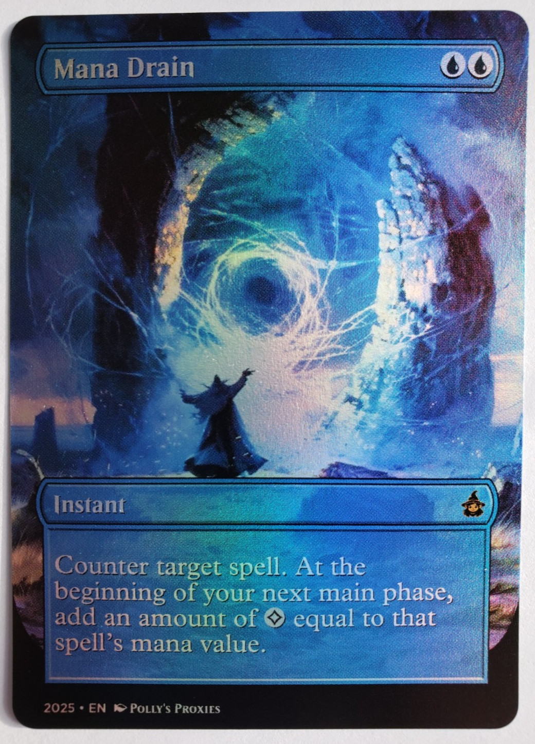 Mana Drain FOIL Proxy Playtest Card with Custom Fantasy Art Design