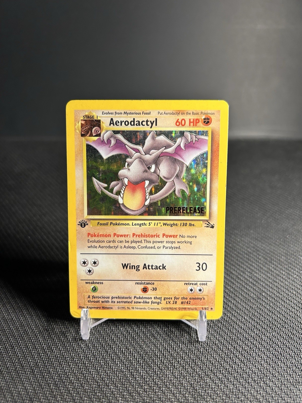 Pokémon TCG Aerodactyl 1/62 1st Edition Prerelease Fossil Holo MP-