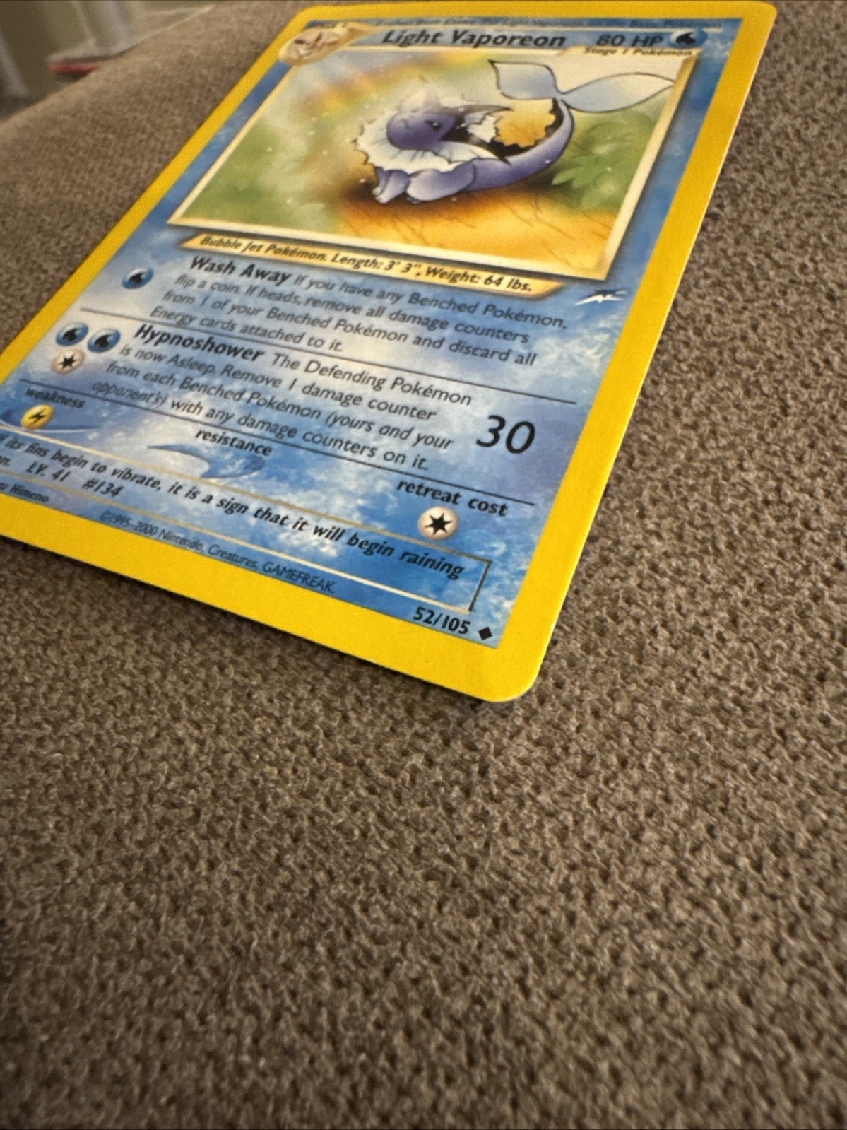 Pokemon Light Vaporeon Neo Destiny 52/105 Regular Unlimited vintage 1999 rare