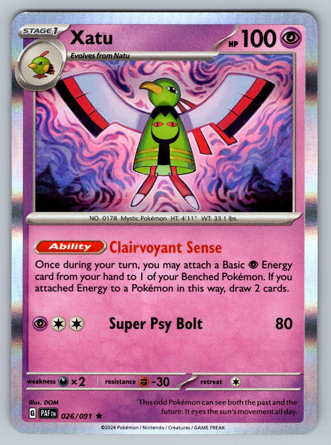 Pokemon Xatu Rare SV: Paldean Fates 026/091 NM