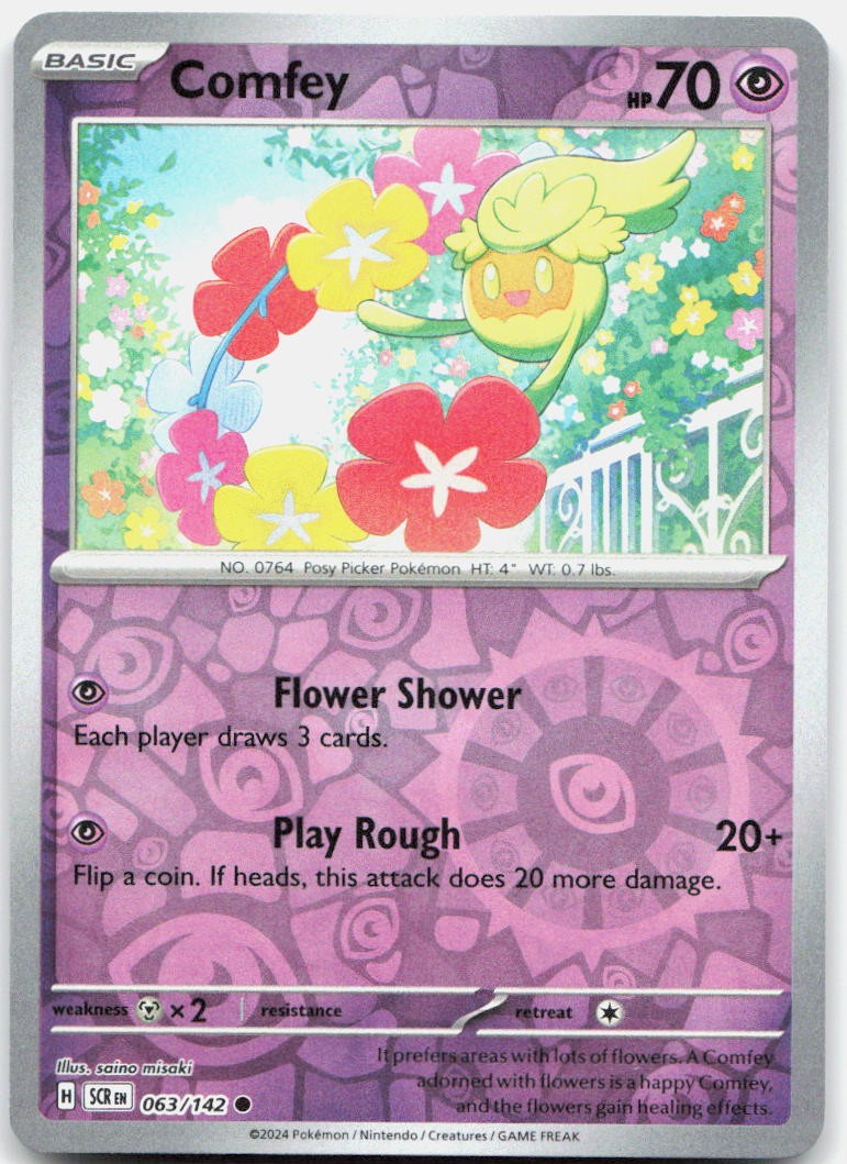 Comfey 63/142 Common Stellar Crown Pokemon Reverse Holo NM