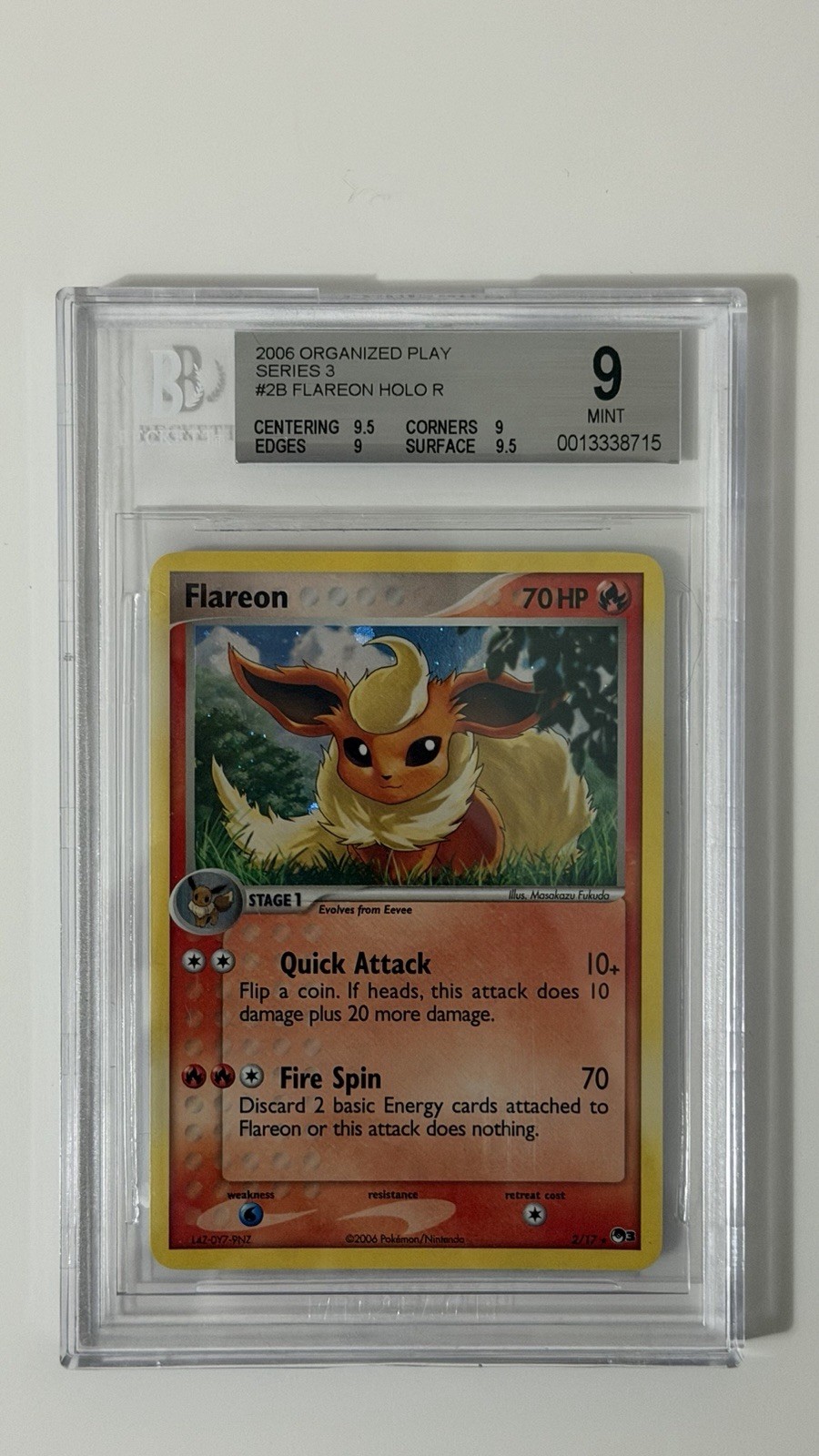 2006 POKEMON POP SERIES 3 #2 FLAREON-HOLO BGS 9