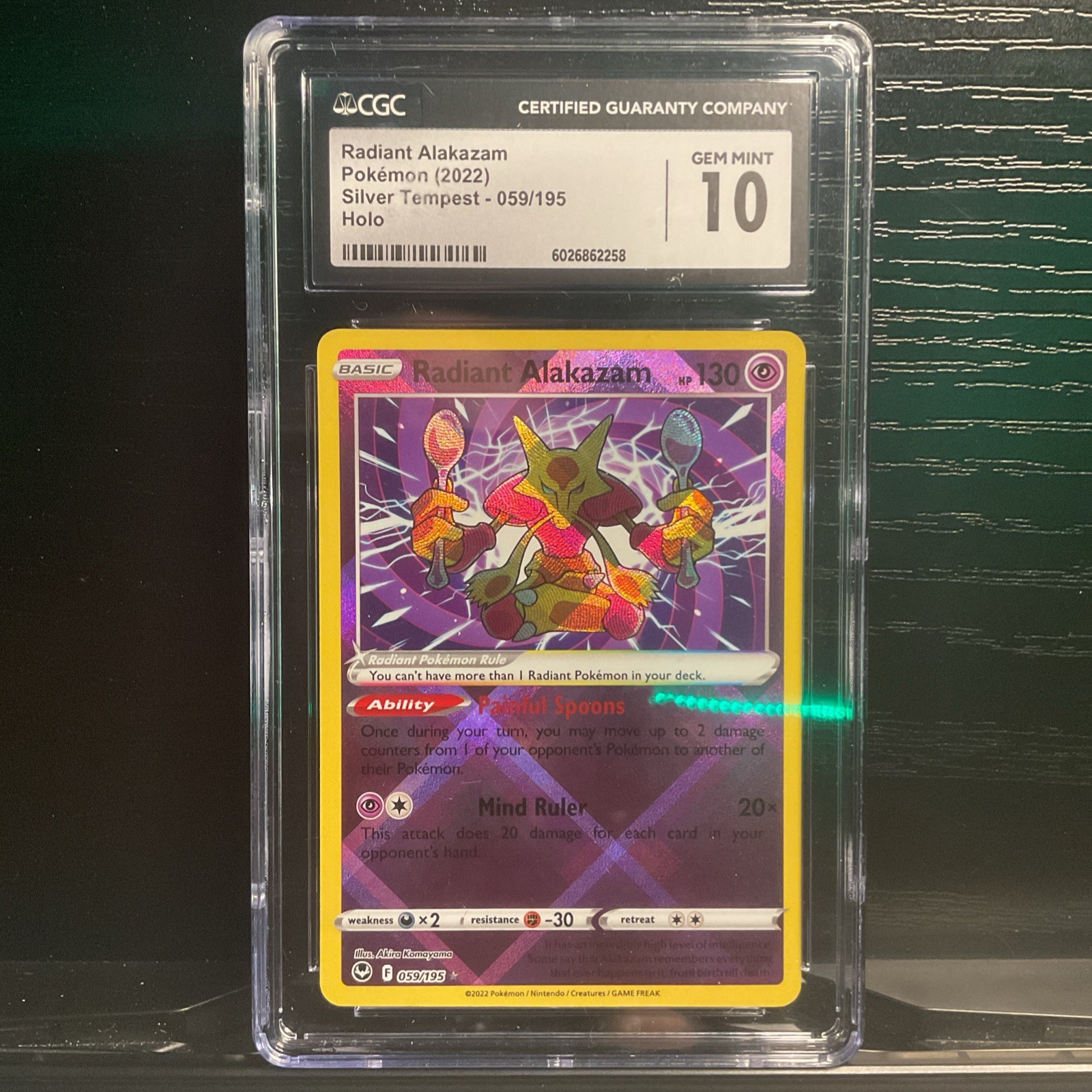 2022 Pokemon Silver Tempest RADIANT ALAKAZAM 059/195 CGC 10 Gem Mint