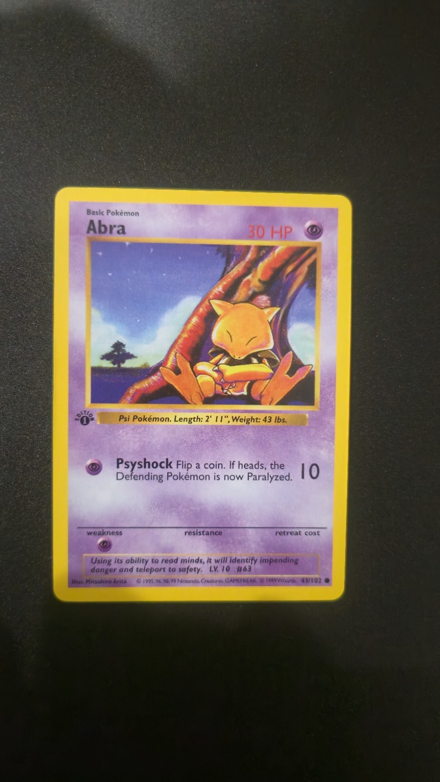 Abra 43/102 Common Base Set Shadowless Pokemon 1st Edition Lightly Played
