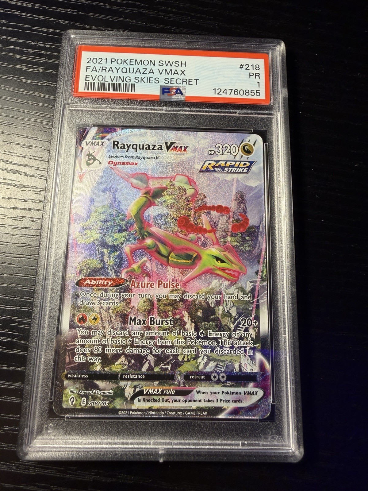 PSA 1 Rayquaza VMAX (Alternate Art Secret) 218/203 SWSH07: Evolving Skies Holo
