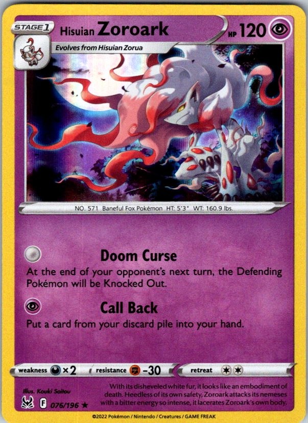 Hisuian Zoroark Holo SWSH11: Lost Origin 076/196 NM