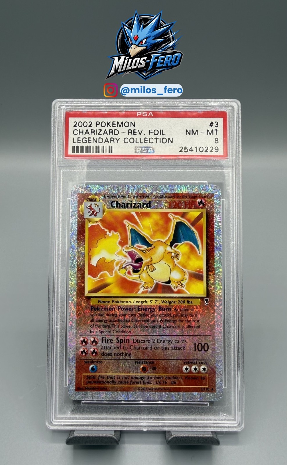 CHARIZARD POKEMON 3/110 2002 LEGENDARY COLLECTION REVERSE HOLO ENGLISH PSA 8